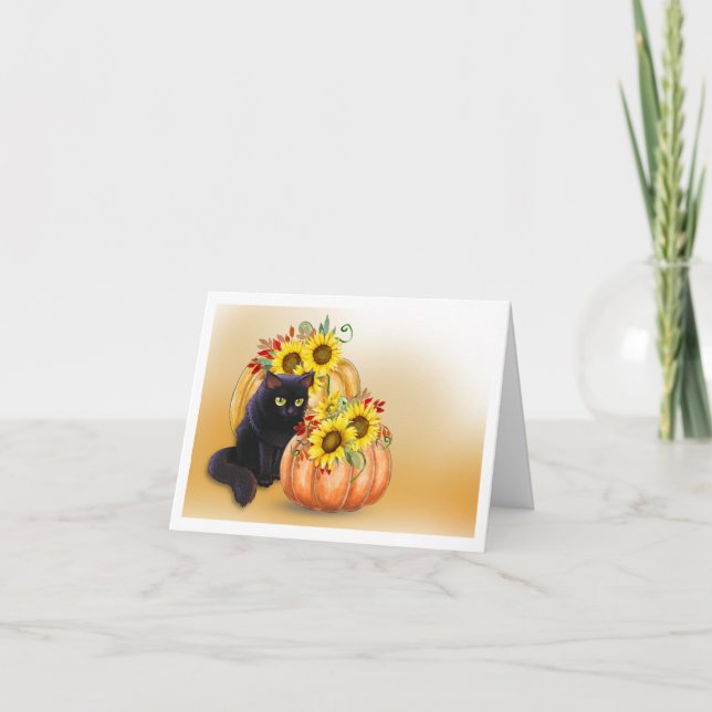 Hübsche Black Cat & Pumpkin Halloween Note Card Karte (Vorderseite)