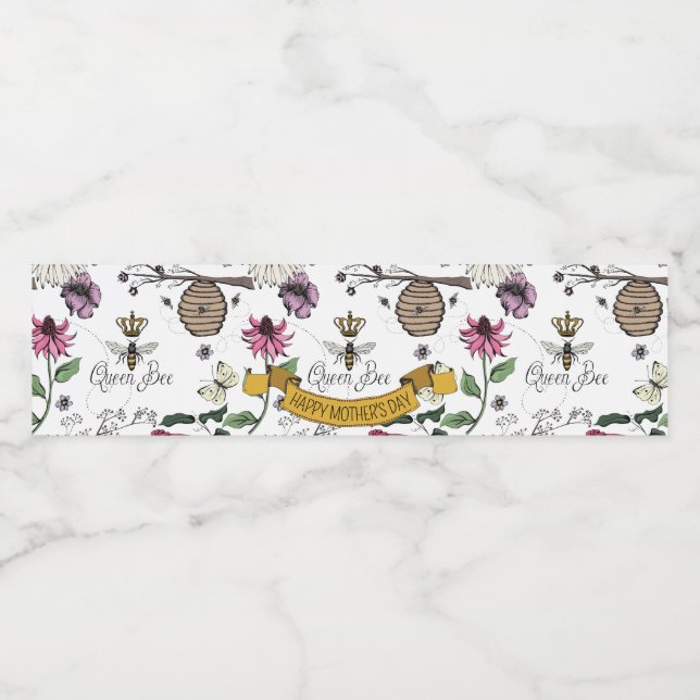 Hübsche Black & Gold Queen Bee, Crown & Scroll (Einzelnes Label)