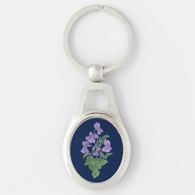 Hübsche, blassfarbene Mauve-Violetten auf dunkelbl Schlüsselanhänger (Vorderseite)