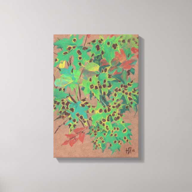 Hübsche Blätter, Blüten im Herbst, grün, gelb und  Leinwanddruck (Vorderseite)
