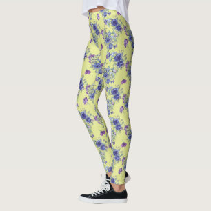 Hübsche blaue Aquarellfarben-Blume auf gelben Legg Leggings