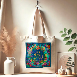 Hübsche blaue Blume Erleben Sie die gute Inspiriti Tragetasche