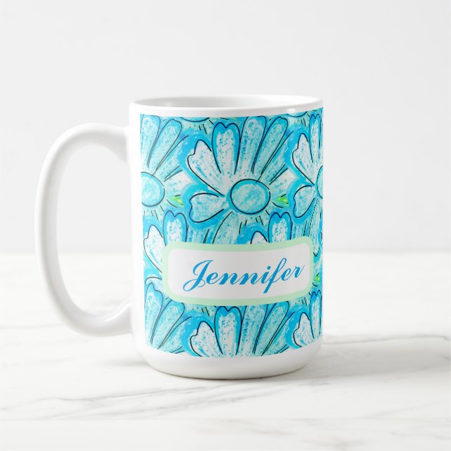 Hübsche blaue Blume Kunst Kaffeetasse (Links)