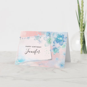 Hübsche blaue Blumen auf rosa Hintergrund Geburtst Karte