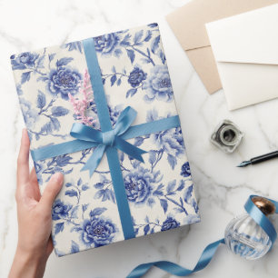 Hübsche Blaue Blumen Brautparty Geschenkpapier