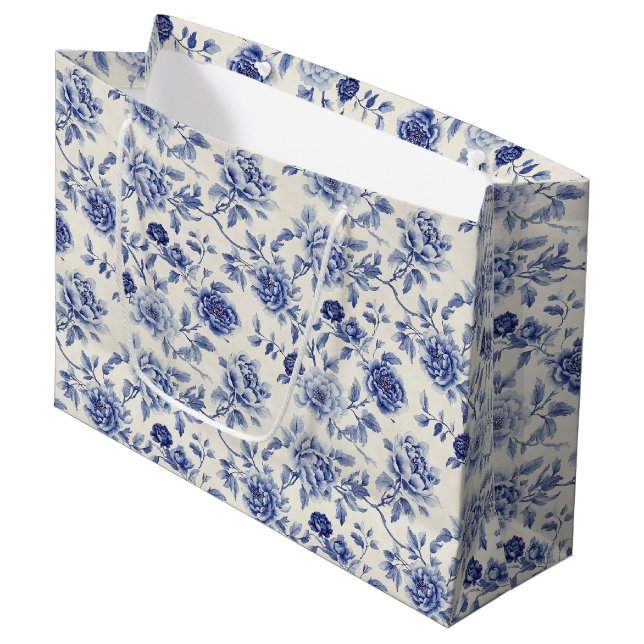 Hübsche Blaue Blumen Brautparty Große Geschenktüte (Vorderseite Schrägansicht)