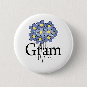 Hübsche blaue Blumen-Gram-T-Shirt Button