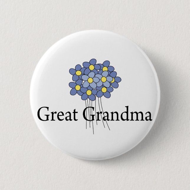 Hübsche blaue Blumen-großer Großmutter-T - Shirt Button (Vorderseite)