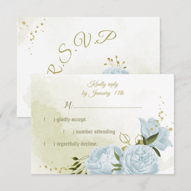 hübsche blaue Blumen grüne Blätter botanisch RSVP Karte (Vorne/Hinten)
