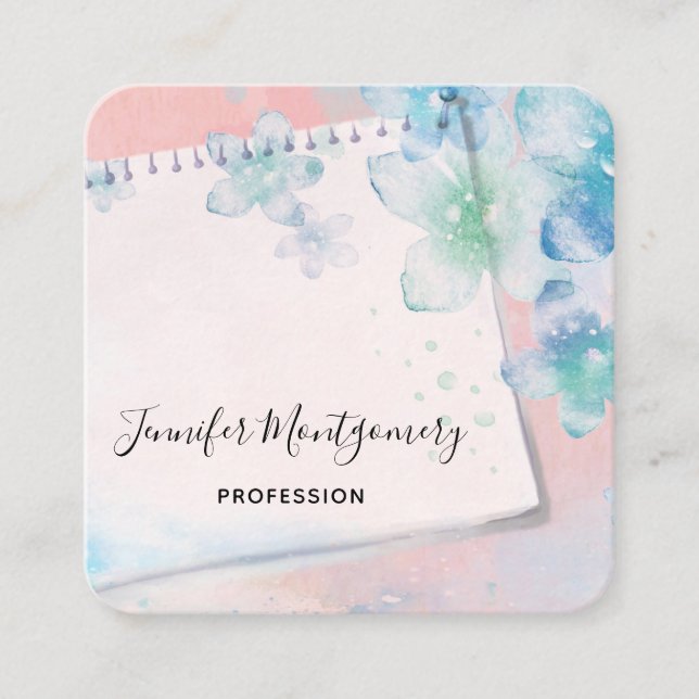 Hübsche blaue Blumen im rosa Hintergrund Quadratische Visitenkarte (Vorderseite)