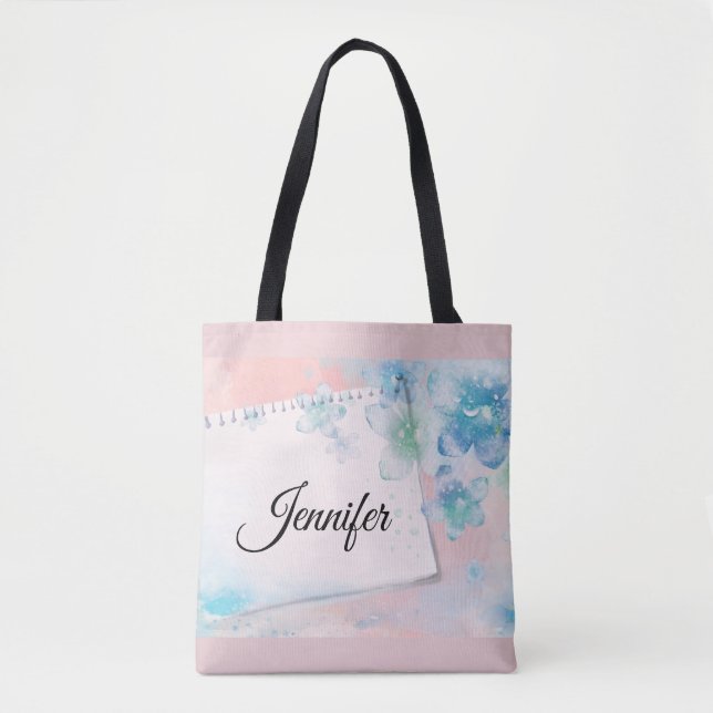 Hübsche blaue Blumen im rosa Hintergrund Tasche (Vorderseite)