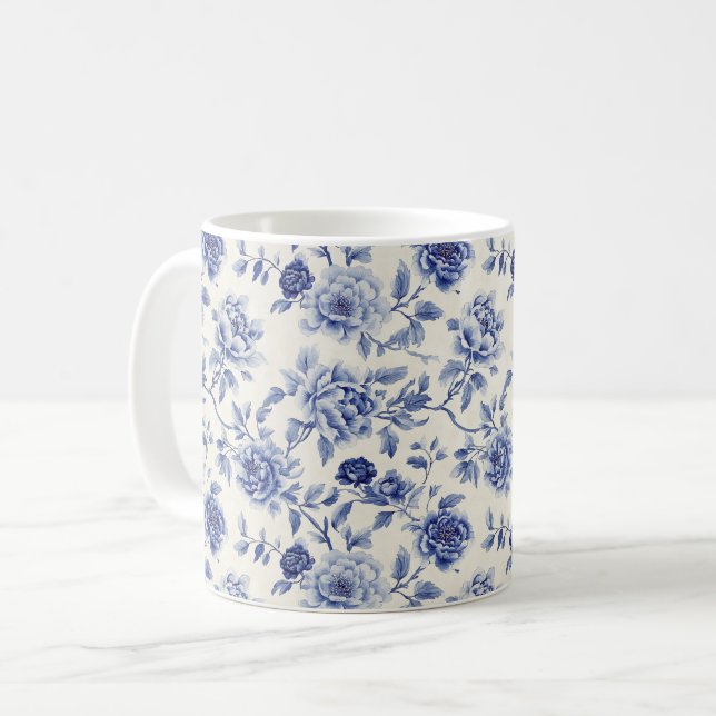 Hübsche blaue Blumen Kaffeetasse (Vorderseite Links)