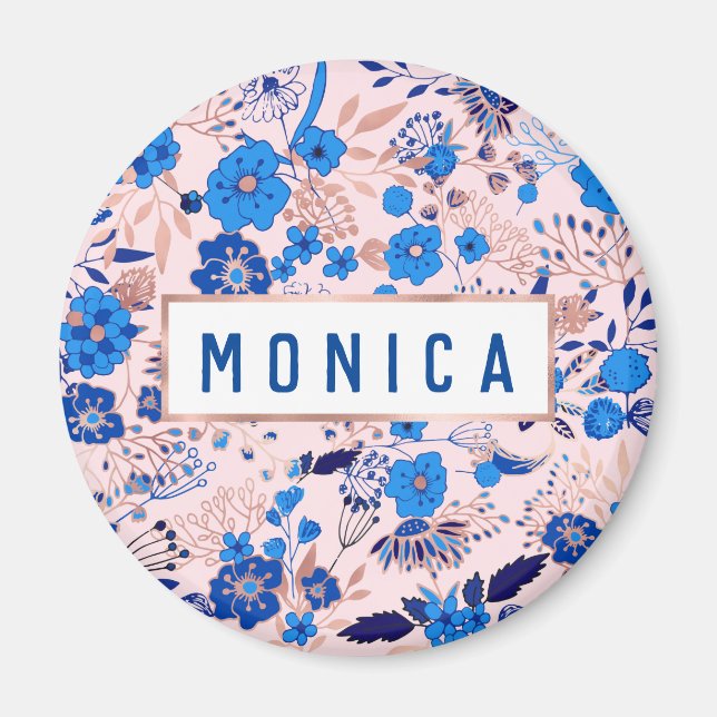 Hübsche blaue Blüte Rosa Blumendarstellung zn Magnet (Vorne)