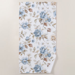 Hübsche Blaue Creme Beige Braune Blumen Strandtuch
