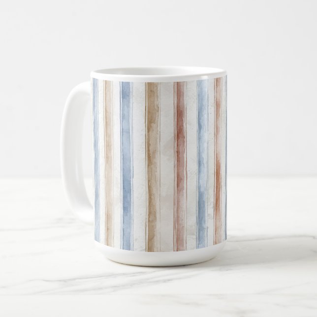 Hübsche Blaue Creme Beige Streifen   Kaffeetasse (Vorderseite Links)