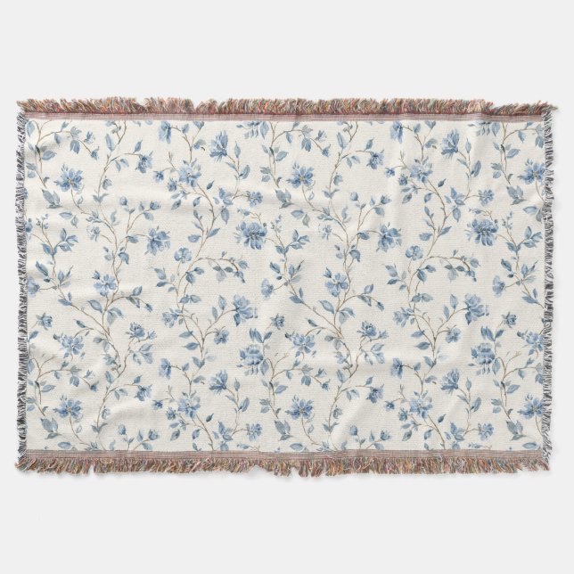 Hübsche Blaue Creme Blumen Decke (Vorderseite)