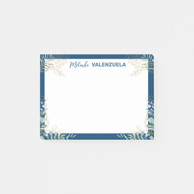 Hübsche Blaue-goldene Grüne Botanische Nachhinweis Post-it Klebezettel (Vorderseite)