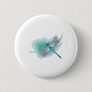 hübsche blaue Libelle auf einem Blatt Button