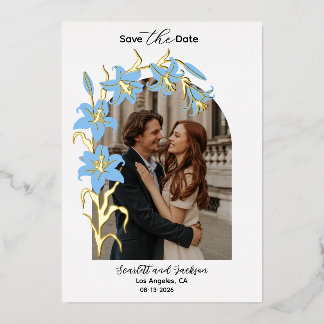 Hübsche Blaue Lilie Floral Goldfolie "Save The Dat Folieneinladung