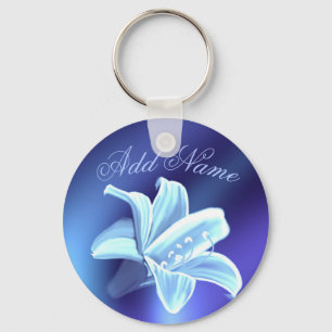 Hübsche blaue Lilien-Blumen-personalisierter Schlüsselanhänger