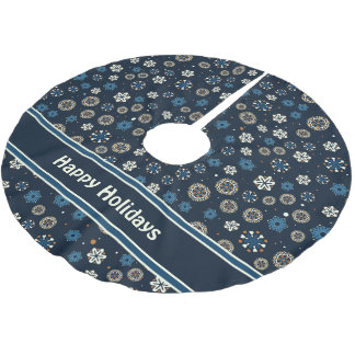 Hübsche blaue Orangenweiße Skandinavische Schneefl Polyester Weihnachtsbaumdecke