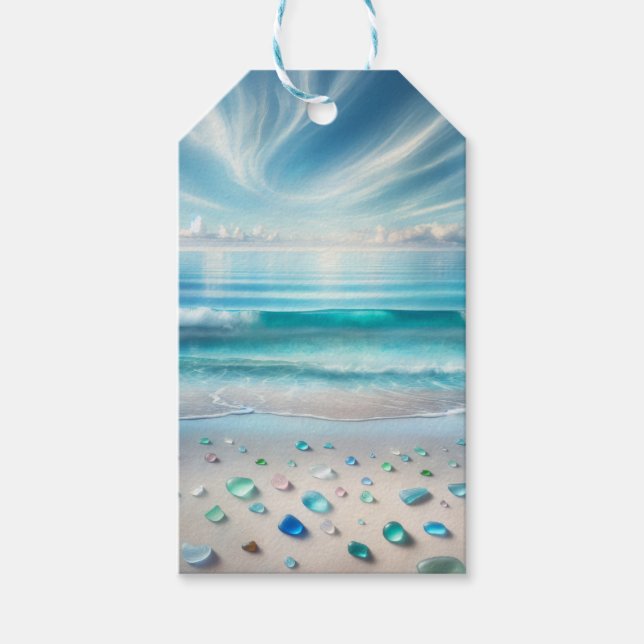 Hübsche Blaue Ozeanwellen und Meerglas Geschenkanhänger (Vorderseite)