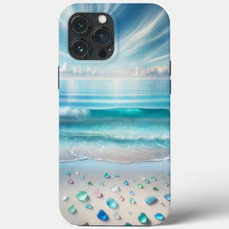Hübsche Blaue Ozeanwellen und Meerglas iPhone 13 Pro Max Hülle
