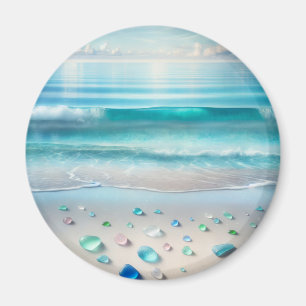 Hübsche Blaue Ozeanwellen und Meerglas Magnet