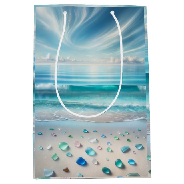 Hübsche Blaue Ozeanwellen und Meerglas Mittlere Geschenktüte (Vorderseite)