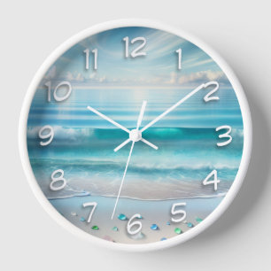 Hübsche Blaue Ozeanwellen und Meerglas Uhr