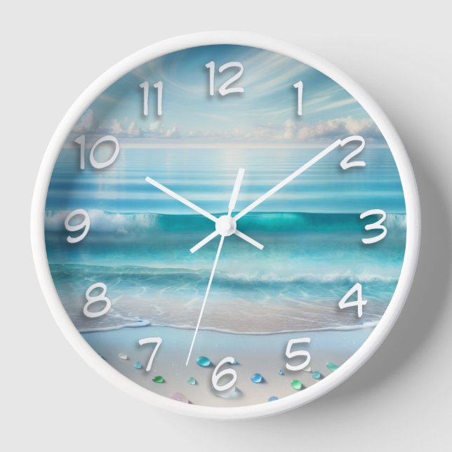 Hübsche Blaue Ozeanwellen und Meerglas Uhr (Vorderseite)