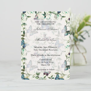 Hübsche blaue Schmetterlinge Hochzeit Einladung