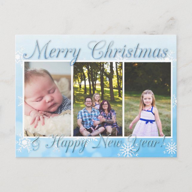Hübsche Blaue Schneeflocken Frohe Weihnachten Neue Postkarte (Vorderseite)