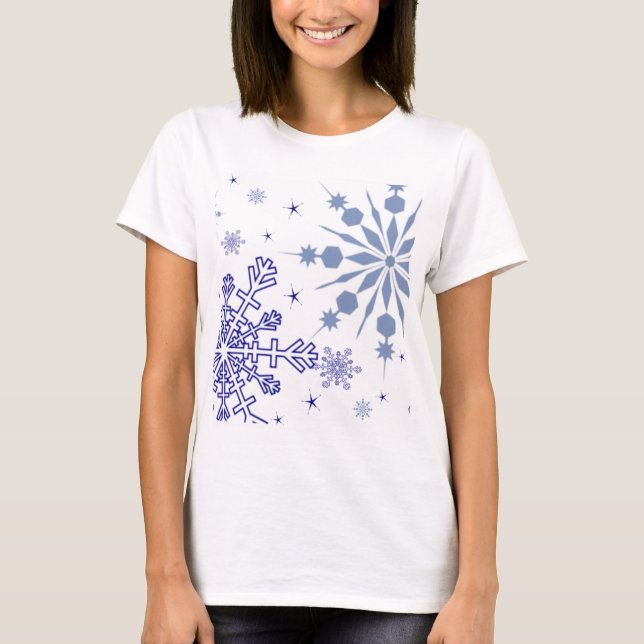 Hübsche Blaue Schneeflocken T-Shirt (Vorderseite)