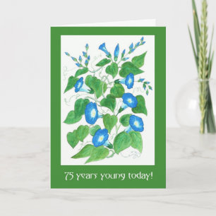 Hübsche Blaue Trichterwinden-Blumen zum 75. Geburt Karte