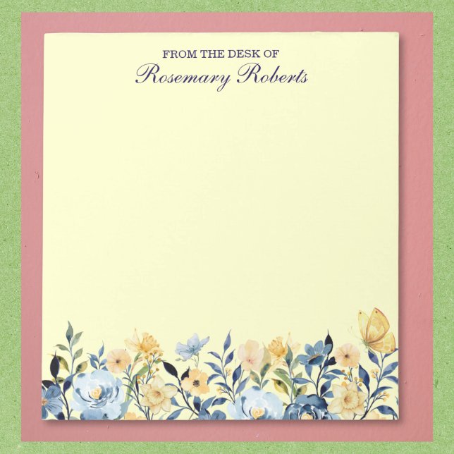 Hübsche blaue und gelbe Wildblumen Notepad Notizblock (Available in multiple sizes. Text may be customized, or removed.)