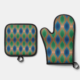 Hübsche blaue und grüne Küche Geschenkdekoration Ofenhandschuh & Topflappen-Set
