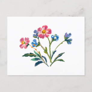 Hübsche blaue und rosa Wildblumen Postkarte