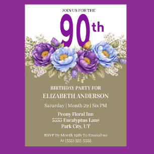 Hübsche blaue und violette Pfingstrose 90. Geburts Einladung