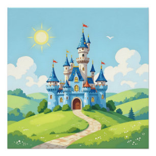Hübsche blaue und weiße Burg Poster