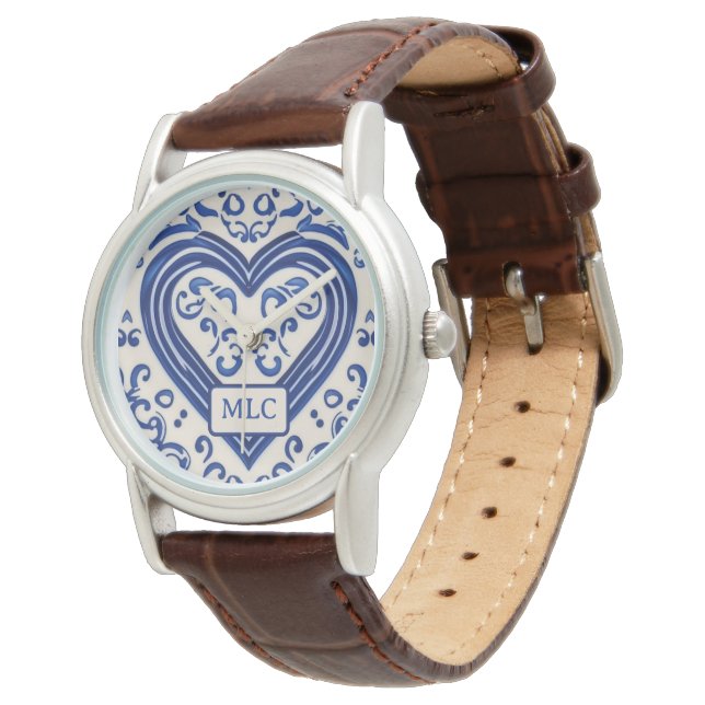 Hübsche Blaue und Weißherz-Keramik - eigene Initia Armbanduhr (Schrägansicht)