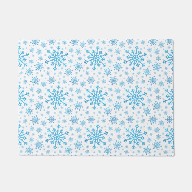 Hübsche Blaue Weihnachtsschneeflocken im Winter We Fußmatte (Vorderseite)