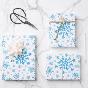 Hübsche Blaue Weihnachtsschneeflocken im Winter We Geschenkpapier Set