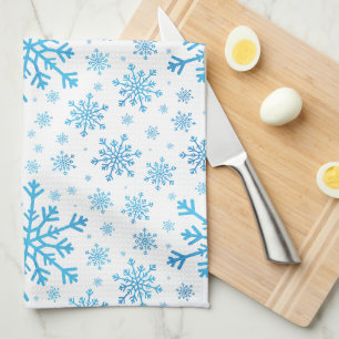 Hübsche Blaue Weihnachtsschneeflocken im Winter We Geschirrtuch