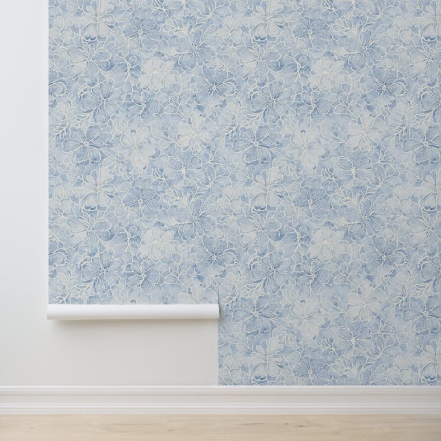 Hübsche blaue weiße Blumen Tapete (Anwendung)