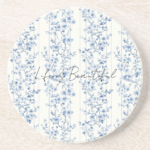 Hübsche blaue weiße Blumenstreifen Getränkeuntersetzer