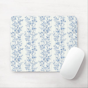 Hübsche blaue weiße Blumenstreifen Mousepad