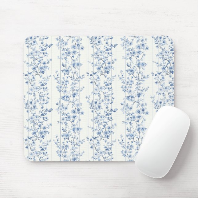 Hübsche blaue weiße Blumenstreifen Mousepad (Mit Mouse)