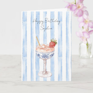 Hübsche Blaue Weiße Streifen Erdbeere Geburtstag Karte