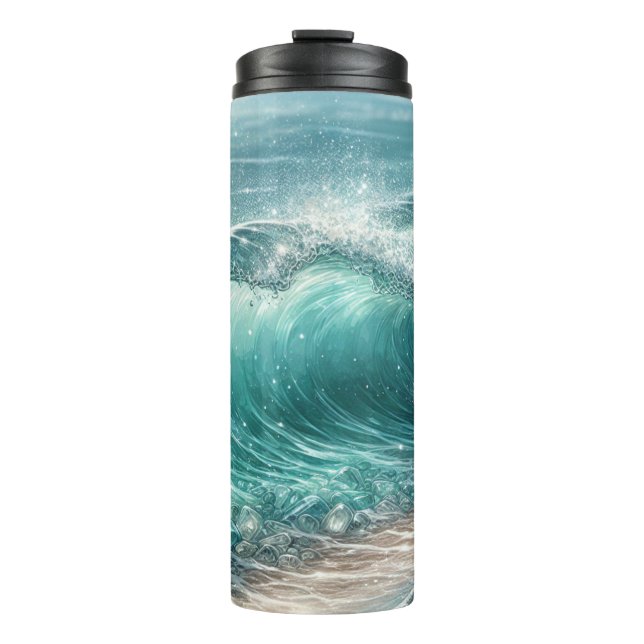 Hübsche Blaue Welle mit Glitzern Thermosbecher (Vorderseite)